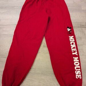 Mickey Mouse Classic White and Red Print Sweat Pants Red 2XL